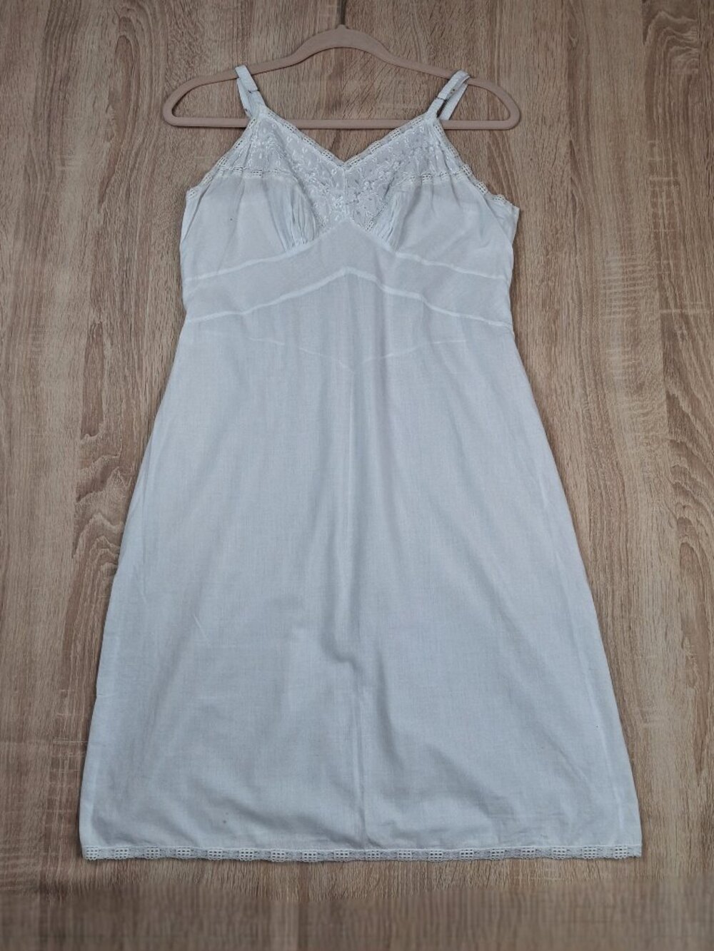 Vintage 1950s Sz S White Cotton Full Slip Underdress  Made in Italy Lace Bodice